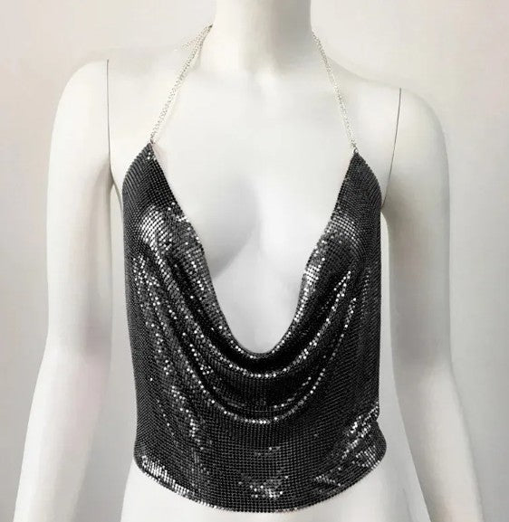 Backless Sequin Shiny Crop Top