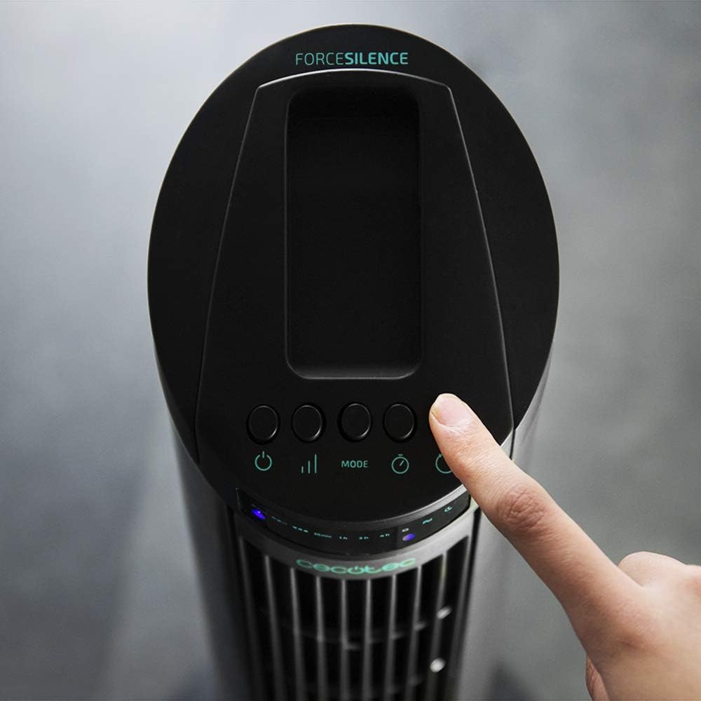 Cecotec Ventilador De Torre Digital Con Temporizador Y Mando a Distancia Energysilence 890 Skyline. 50 W, 30'' (76Cm) De Altura, Oscilación, Motor De Cobre, 3 Velocidades, 3 Modos, Negro