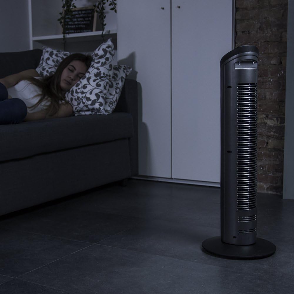 Cecotec Ventilador De Torre Digital Con Temporizador Y Mando a Distancia Energysilence 890 Skyline. 50 W, 30'' (76Cm) De Altura, Oscilación, Motor De Cobre, 3 Velocidades, 3 Modos, Negro