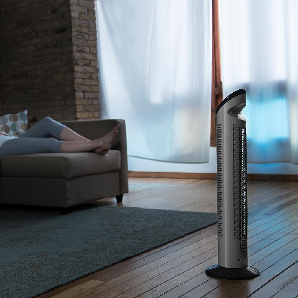 Cecotec Ventilador De Torre Con Temporizador Energysilence 790 Skyline. 50W, 30'' (76Cm) De Altura, Control Mecánico, Oscilante, Motor De Cobre, 3 Velocidades