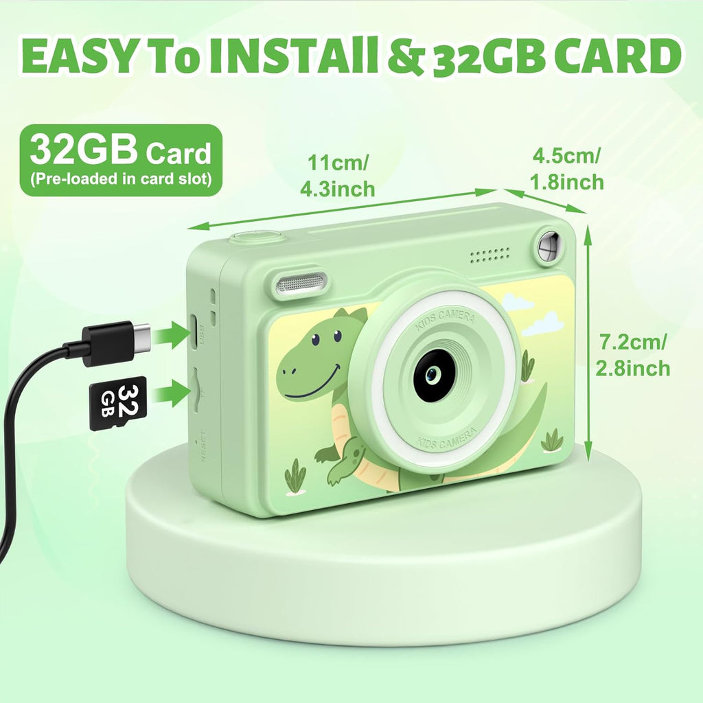GREENKINDER Camara Fotos Infantil Instantanea,Hd/1080P Cámara Instantánea Para Niños Con Tarjeta De 32GB Y 5 Rollos De Papel Térmico,Camara Fotos Infantil Regalos De Juguete Para Niños De 3 a 12