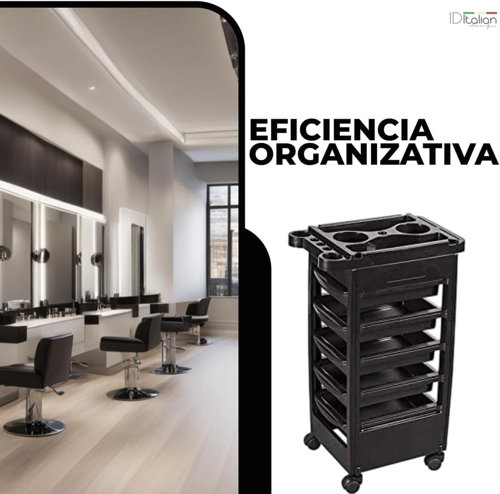 Transform Your Salon with the Italian Design Professional Hairdressing Trolley - 5 Removable Trays, Non-Slip Top Tray, and Smooth Mobility on 4 Flexible Wheels!