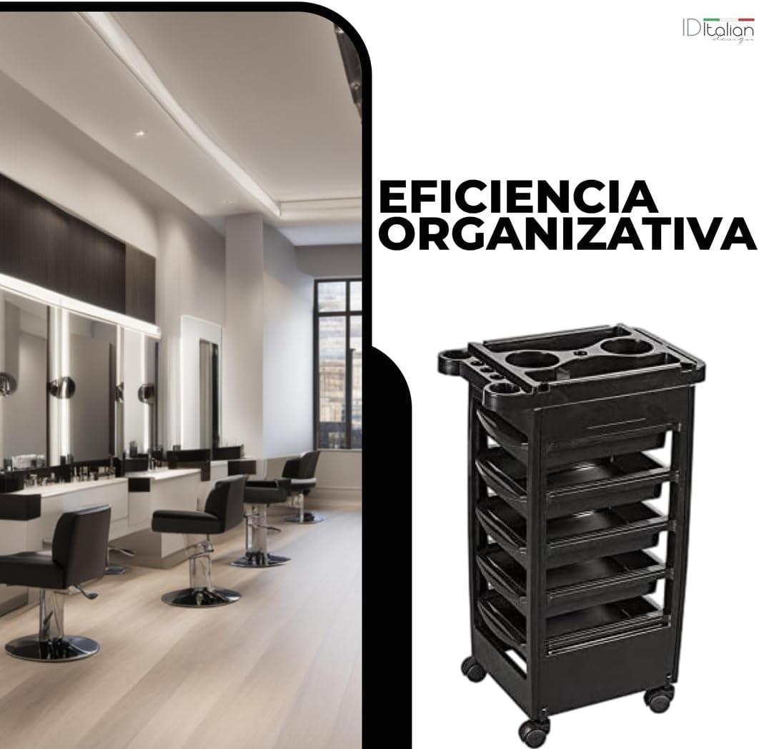 Transform Your Salon with the Italian Design Professional Hairdressing Trolley - 5 Removable Trays, Non-Slip Top Tray, and Smooth Mobility on 4 Flexible Wheels!