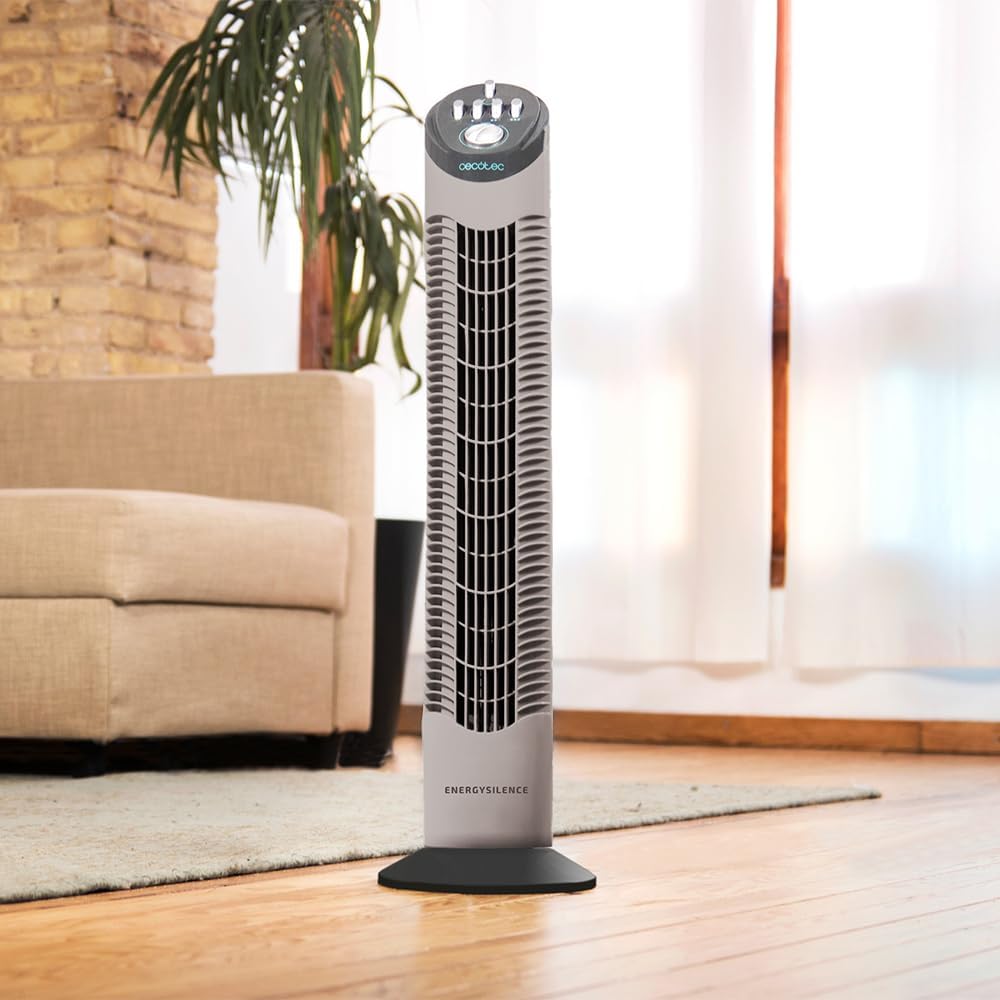 Cecotec Ventilador De Torre Con Temporizador Energysilence 790 Skyline. 50W, 30'' (76Cm) De Altura, Control Mecánico, Oscilante, Motor De Cobre, 3 Velocidades