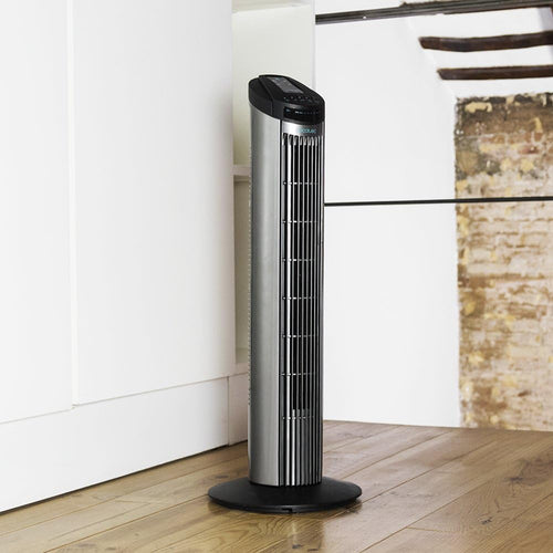 Cecotec Ventilador De Torre Digital Con Temporizador Y Mando a Distancia Energysilence 890 Skyline. 50 W, 30'' (76Cm) De Altura, Oscilación, Motor De Cobre, 3 Velocidades, 3 Modos, Negro