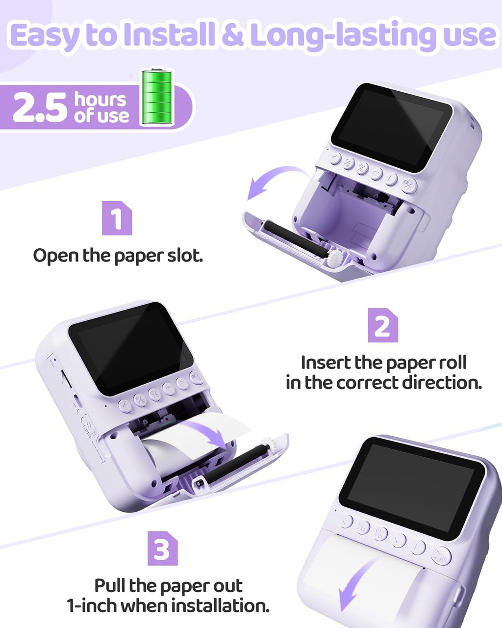 TIATUA Camara Fotos Infantil Instantanea, 3,0'' HD 48 MP Cámara Instantánea Para Niños Con Tarjeta De 32 GB Y 3 Rollos De Papel, Regalo Para Niños Y Niñas De 3 a 12 Años (Morado)