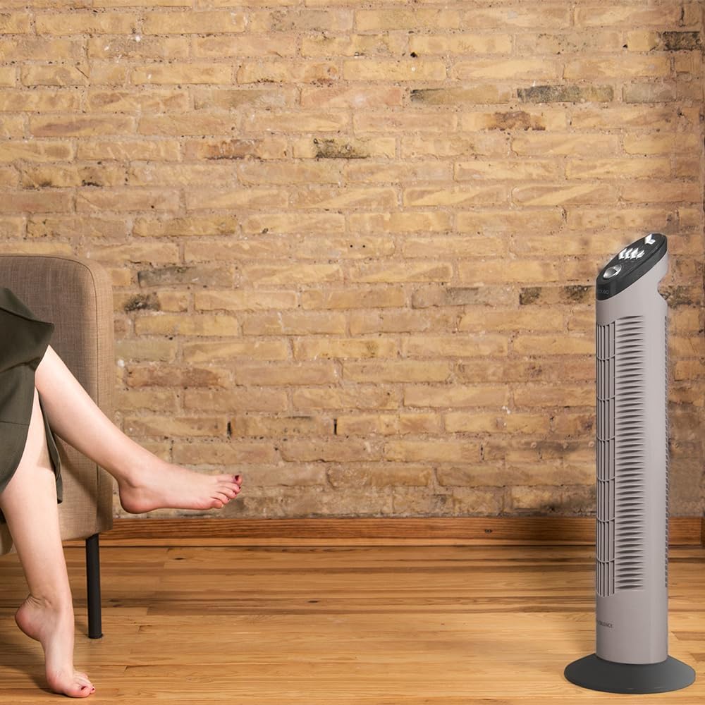 Cecotec Ventilador De Torre Con Temporizador Energysilence 790 Skyline. 50W, 30'' (76Cm) De Altura, Control Mecánico, Oscilante, Motor De Cobre, 3 Velocidades