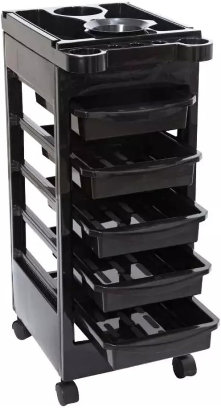 Transform Your Salon with the Italian Design Professional Hairdressing Trolley - 5 Removable Trays, Non-Slip Top Tray, and Smooth Mobility on 4 Flexible Wheels!
