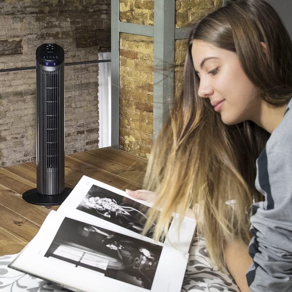 Cecotec Ventilador De Torre Digital Con Temporizador Y Mando a Distancia Energysilence 890 Skyline. 50 W, 30'' (76Cm) De Altura, Oscilación, Motor De Cobre, 3 Velocidades, 3 Modos, Negro