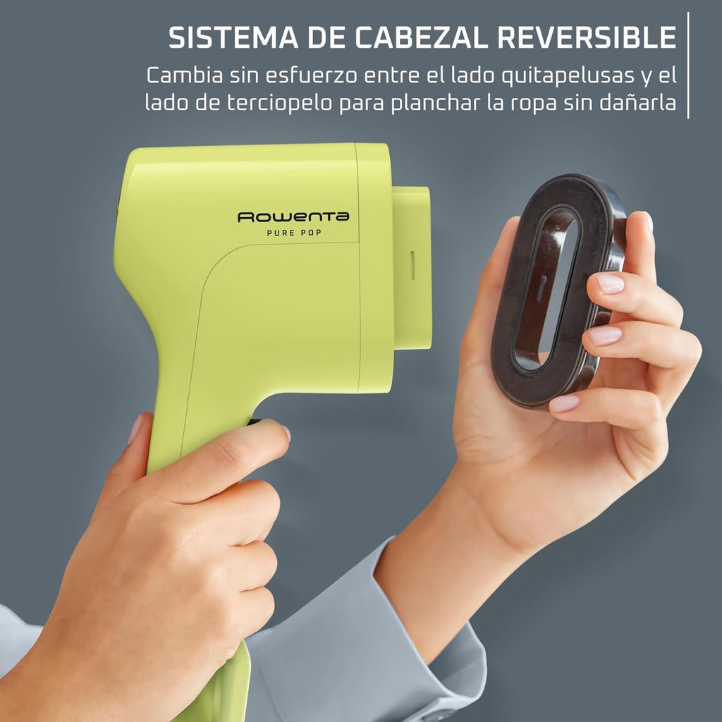 Rowenta Pure Pop - Plancha De Vapor Vertical De 1300 W Con Salida De Vapor De Hasta 20 Gr/Min Que Plancha Y Purifica, Elimina Pelusas Y Pelo, Cabezales Reversibles, Diseño Para Viaje, Lima DR2025F0