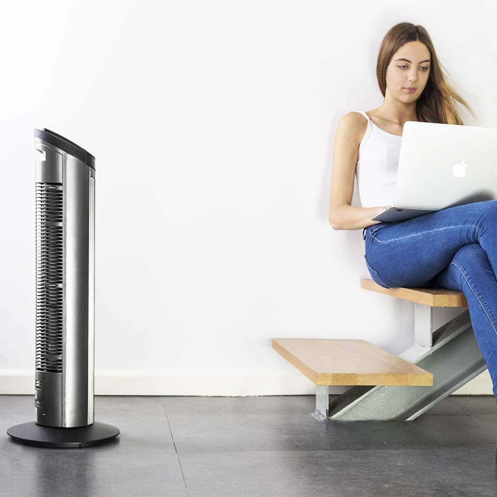 Cecotec Ventilador De Torre Digital Con Temporizador Y Mando a Distancia Energysilence 890 Skyline. 50 W, 30'' (76Cm) De Altura, Oscilación, Motor De Cobre, 3 Velocidades, 3 Modos, Negro
