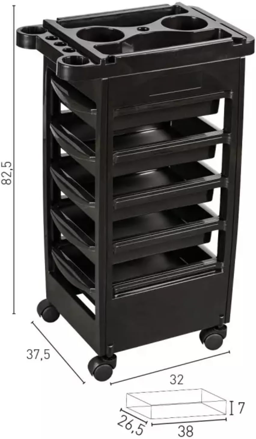 Transform Your Salon with the Italian Design Professional Hairdressing Trolley - 5 Removable Trays, Non-Slip Top Tray, and Smooth Mobility on 4 Flexible Wheels!