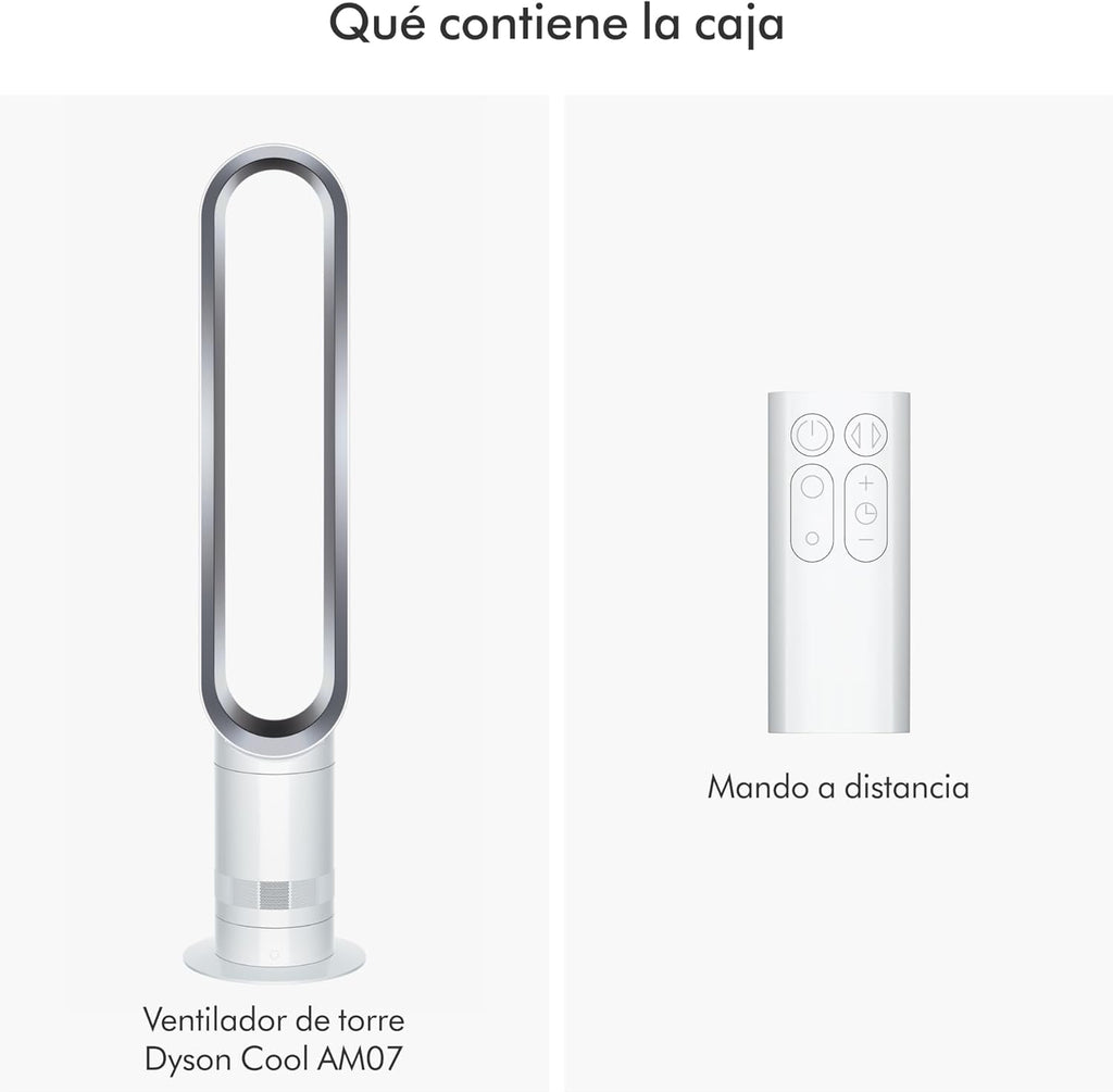 Dyson Cool™ AM07 Ventilador De Torre Sin Aspas – Refrigeración Potente Con Air Multiplier™ Para Espacios Grandes, Funcionamiento Silencioso, 10 Velocidades, Oscilación De 70°, Control Remoto