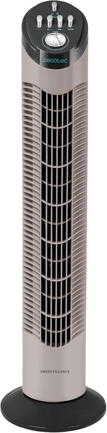 Cecotec Ventilador De Torre Con Temporizador Energysilence 790 Skyline. 50W, 30'' (76Cm) De Altura, Control Mecánico, Oscilante, Motor De Cobre, 3 Velocidades