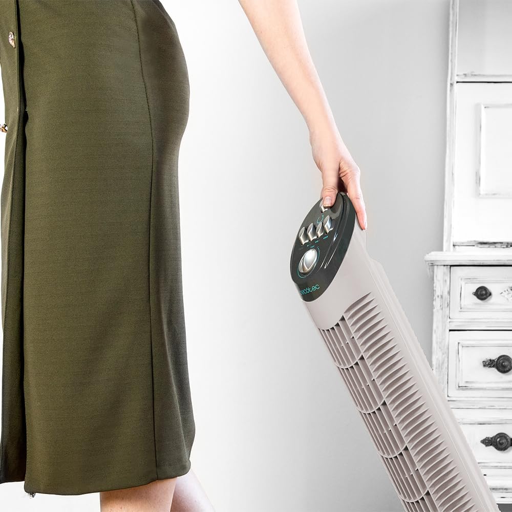 Cecotec Ventilador De Torre Con Temporizador Energysilence 790 Skyline. 50W, 30'' (76Cm) De Altura, Control Mecánico, Oscilante, Motor De Cobre, 3 Velocidades