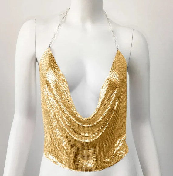 Backless Sequin Shiny Crop Top