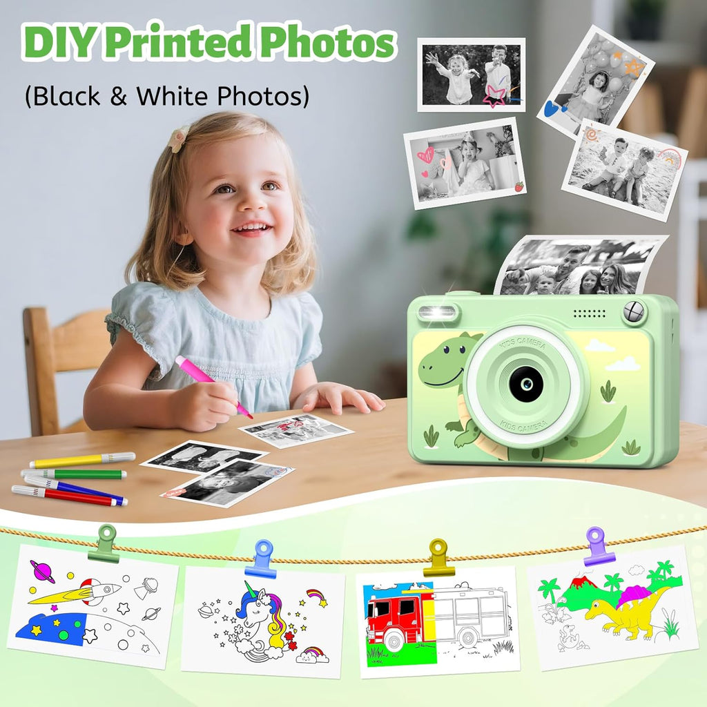 GREENKINDER Camara Fotos Infantil Instantanea,Hd/1080P Cámara Instantánea Para Niños Con Tarjeta De 32GB Y 5 Rollos De Papel Térmico,Camara Fotos Infantil Regalos De Juguete Para Niños De 3 a 12