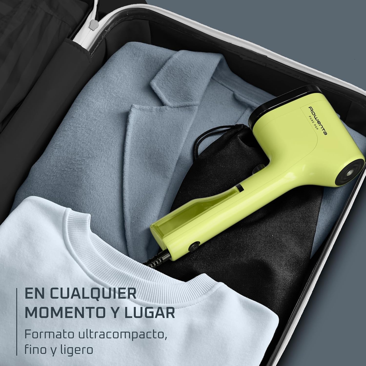 Rowenta Pure Pop - Plancha De Vapor Vertical De 1300 W Con Salida De Vapor De Hasta 20 Gr/Min Que Plancha Y Purifica, Elimina Pelusas Y Pelo, Cabezales Reversibles, Diseño Para Viaje, Lima DR2025F0
