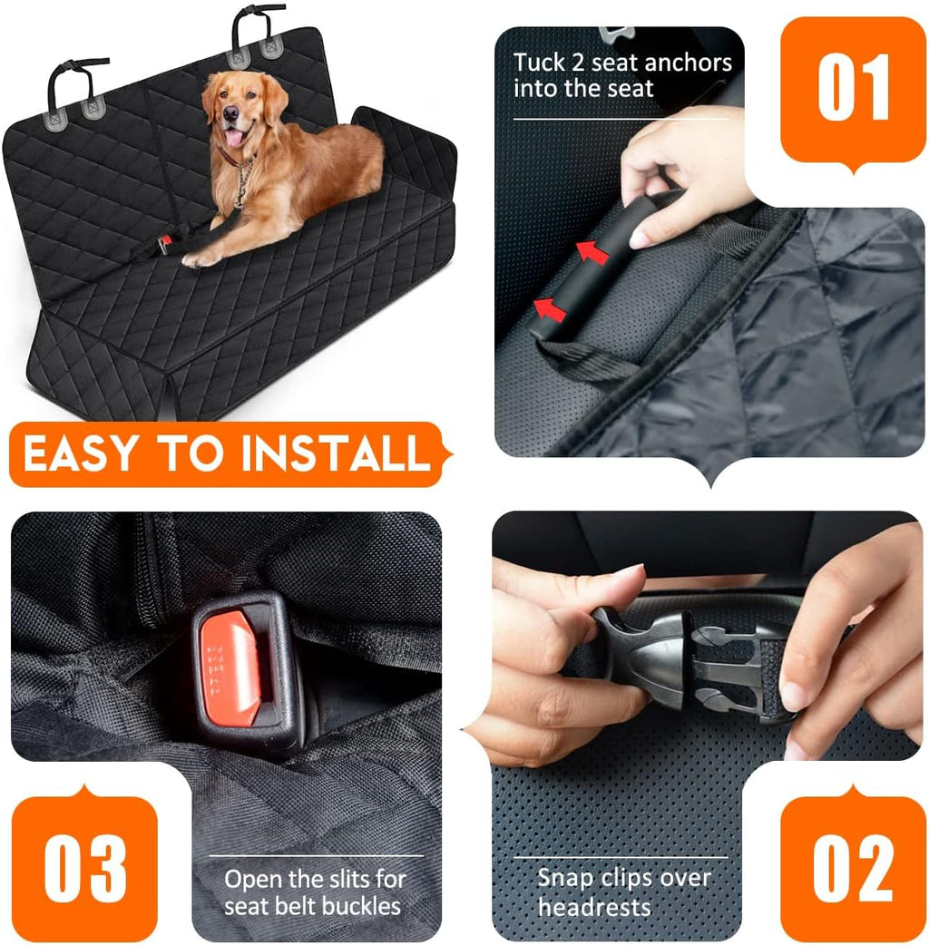 Ultimate Waterproof Dog Car Seat Cover - Non-Slip Back Seat Protector for Pets and Kids - Fits Most Cars, SUVs, and Trucks - Black