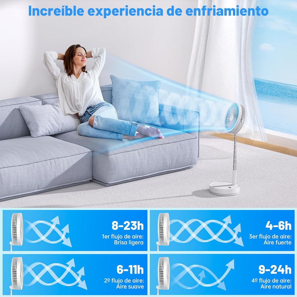 Ventilador De Pie Portátil Plegable Oscilante - 8.6" 8000Mah Bateria Recargable USB C Pequeño Mesa Ventiladores Con Control Remoto, Ventoinha Pedestal Silencioso Para Hogar Dormir Oficina Viaje