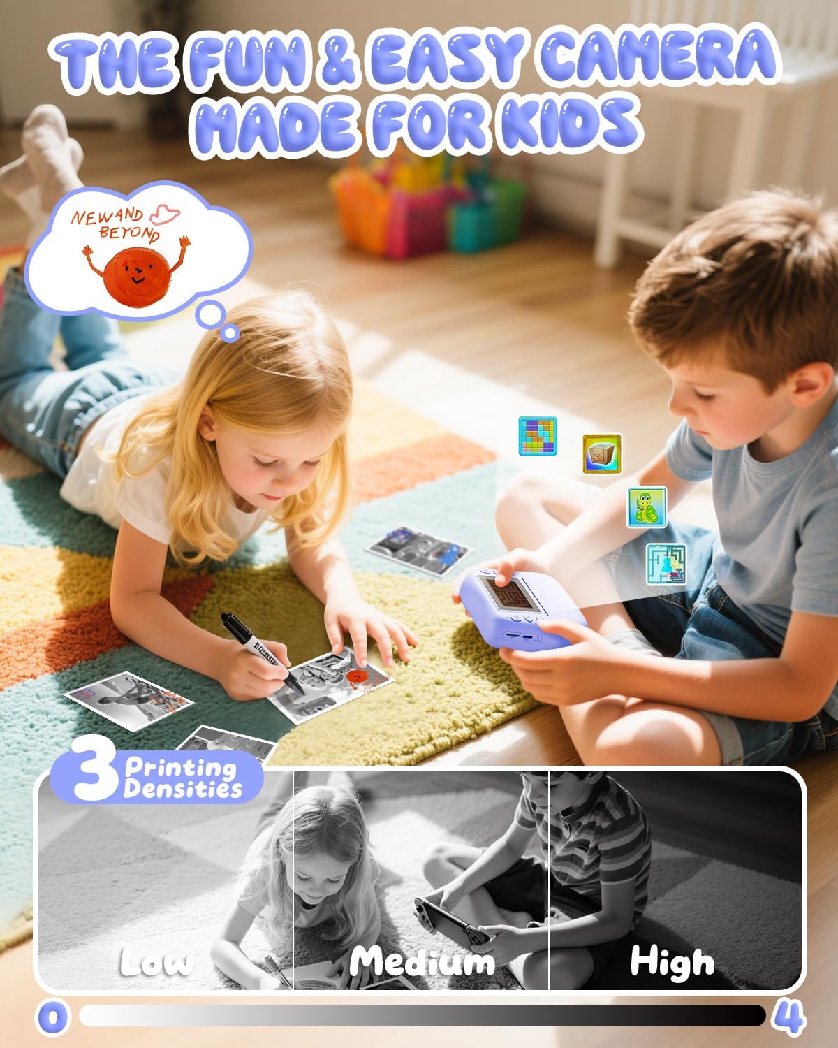 Camara Fotos Infantil Instantanea, HD 1080P Cámara De Fotos Instantánea Con Tarjeta De 32G Y 3 Rollos Papel De Impresión, Regalo Para Niñas Y Niños De 3 a 12 Años