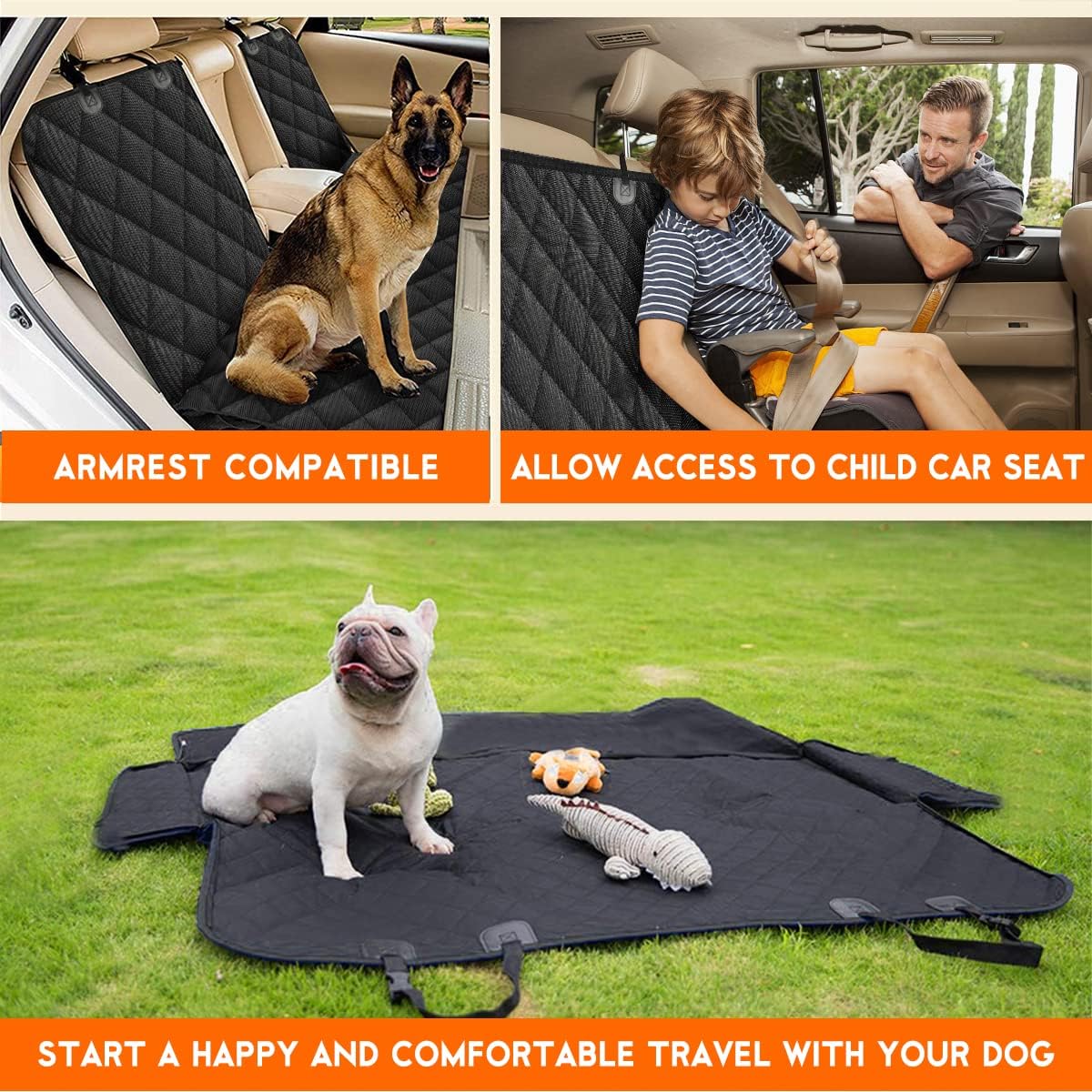 Ultimate Waterproof Dog Car Seat Cover - Non-Slip Back Seat Protector for Pets and Kids - Fits Most Cars, SUVs, and Trucks - Black