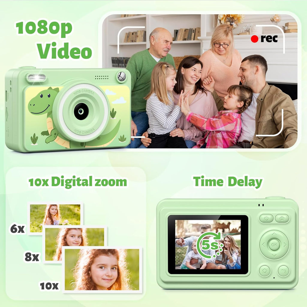 GREENKINDER Camara Fotos Infantil Instantanea,Hd/1080P Cámara Instantánea Para Niños Con Tarjeta De 32GB Y 5 Rollos De Papel Térmico,Camara Fotos Infantil Regalos De Juguete Para Niños De 3 a 12