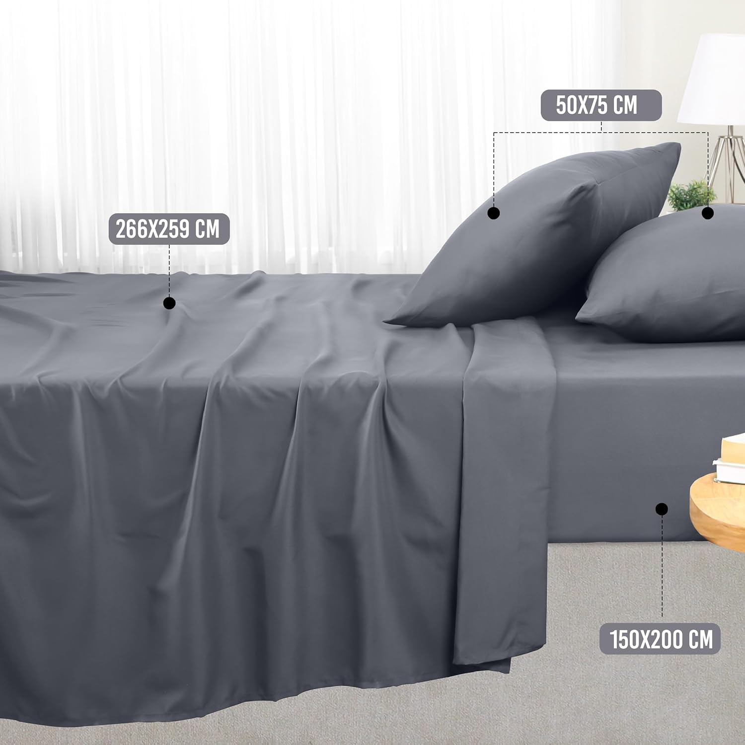 Utopia Bedding Juego De Sabanas 4 Piezas 150X200 - Poliéster Microfibra Cepillada - Oeko-Tex Certificado - Sábana Bajera, Sábana Plana Y 2 Fundas De Almohada 50X75 (Cama 150, Gris)