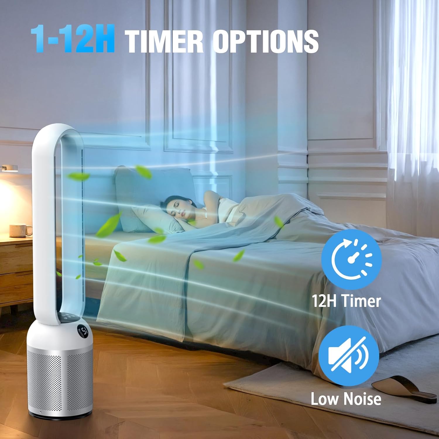 Ventilador Torre Silencioso, 24 Velocità, Oscillante a 90°, Display a LED, Timer 12 Ore, Ventilador De Torre per Camera Da Letto, Oficina, Salas De Estar Y Cocinas