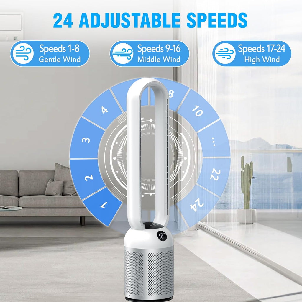 Ventilador Torre Silencioso, 24 Velocità, Oscillante a 90°, Display a LED, Timer 12 Ore, Ventilador De Torre per Camera Da Letto, Oficina, Salas De Estar Y Cocinas