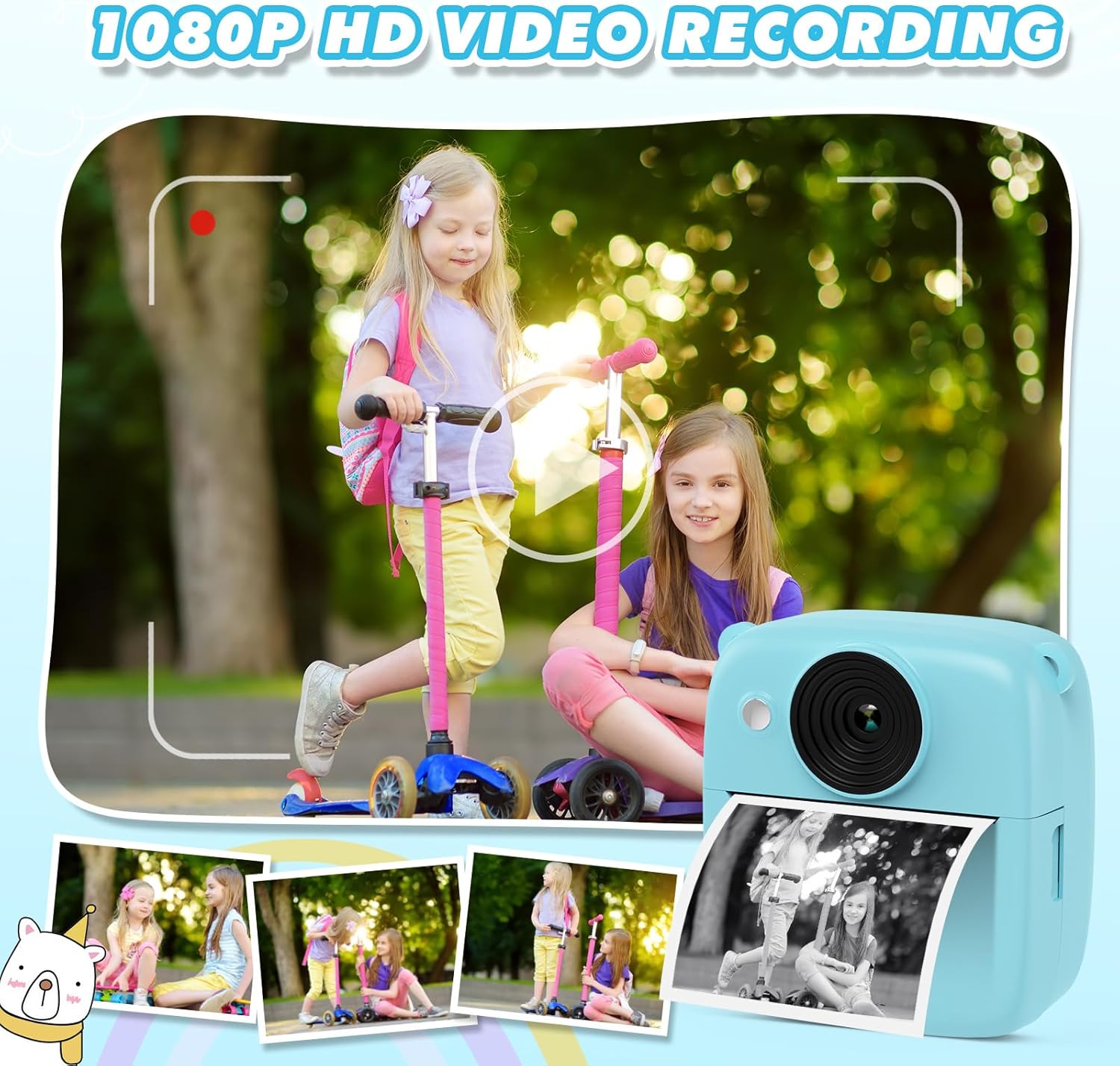 Camara Fotos Infantil Instantanea, 2,0 Pulgada 1080P Cámara De Fotos Instantánea Con Tarjeta De 32 GB Y Papel Fotográfico, Regalos Para Niños Y Niñas De 3 4 5 6 7 8 9 10 Años (Azul)