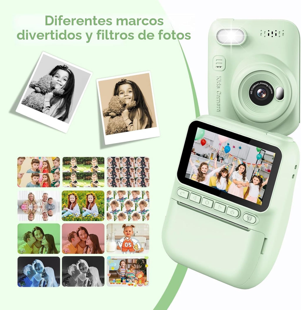 GREENKINDER Camara Fotos Infantil Instantanea,3,0 Pulgadas 14MP Camara Fotos Infantil Con Tarjeta De 32 GB Y Papel De Impresión,Hd 1080P Cámara Instantánea,Regalo De Cumpleaños Para Niños 3 a 12 Años