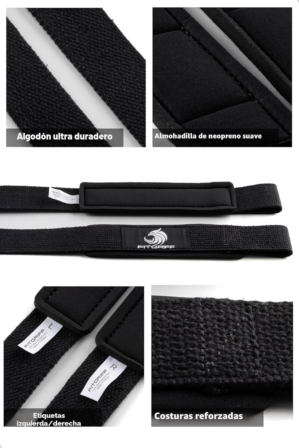 Fitgriff® Straps Gym - Correas Levantamiento De Pesas Para Lifting, Gimnasio - Accesorios Fitness Mujer Y Hombre