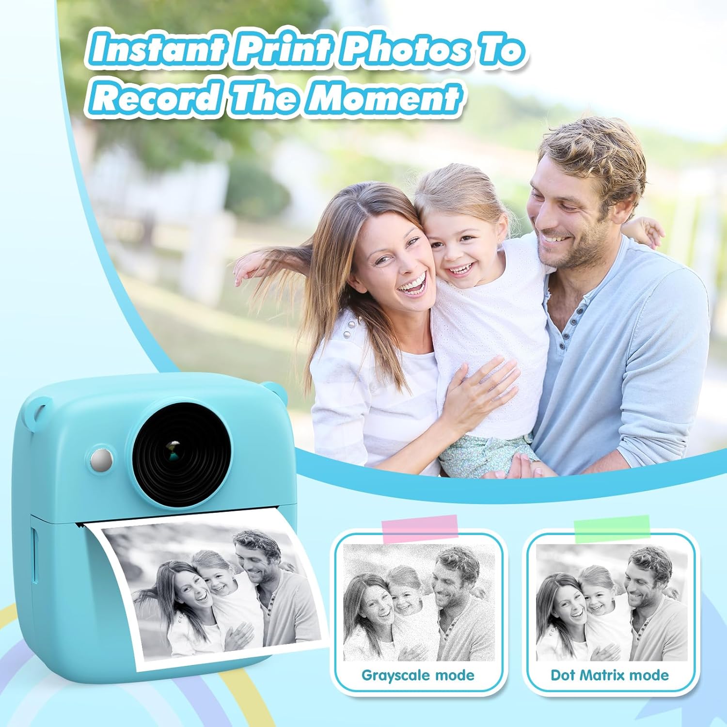 Camara Fotos Infantil Instantanea, 2,0 Pulgada 1080P Cámara De Fotos Instantánea Con Tarjeta De 32 GB Y Papel Fotográfico, Regalos Para Niños Y Niñas De 3 4 5 6 7 8 9 10 Años (Azul)