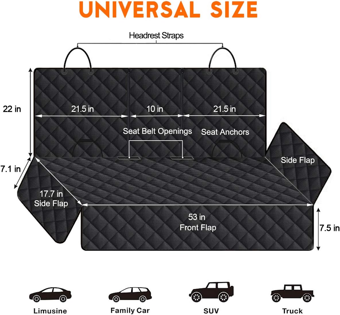 Ultimate Waterproof Dog Car Seat Cover - Non-Slip Back Seat Protector for Pets and Kids - Fits Most Cars, SUVs, and Trucks - Black