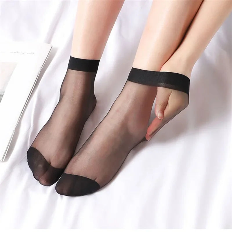 10Pairs-30Pairs Transparent Summer Socks Ultrathin Women Nylon Ladies Female Short Ankle Meias Elastic Crystal Spring Silk Sox