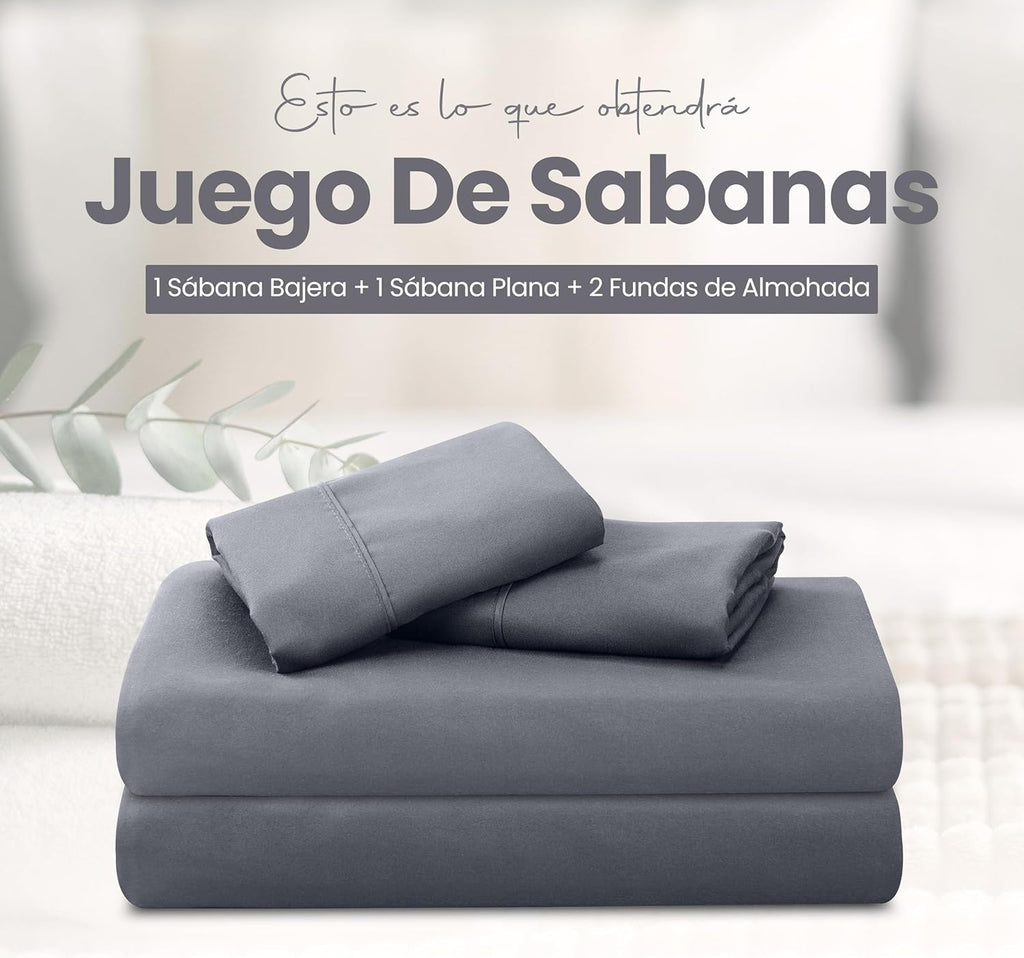 Utopia Bedding Juego De Sabanas 4 Piezas 150X200 - Poliéster Microfibra Cepillada - Oeko-Tex Certificado - Sábana Bajera, Sábana Plana Y 2 Fundas De Almohada 50X75 (Cama 150, Gris)