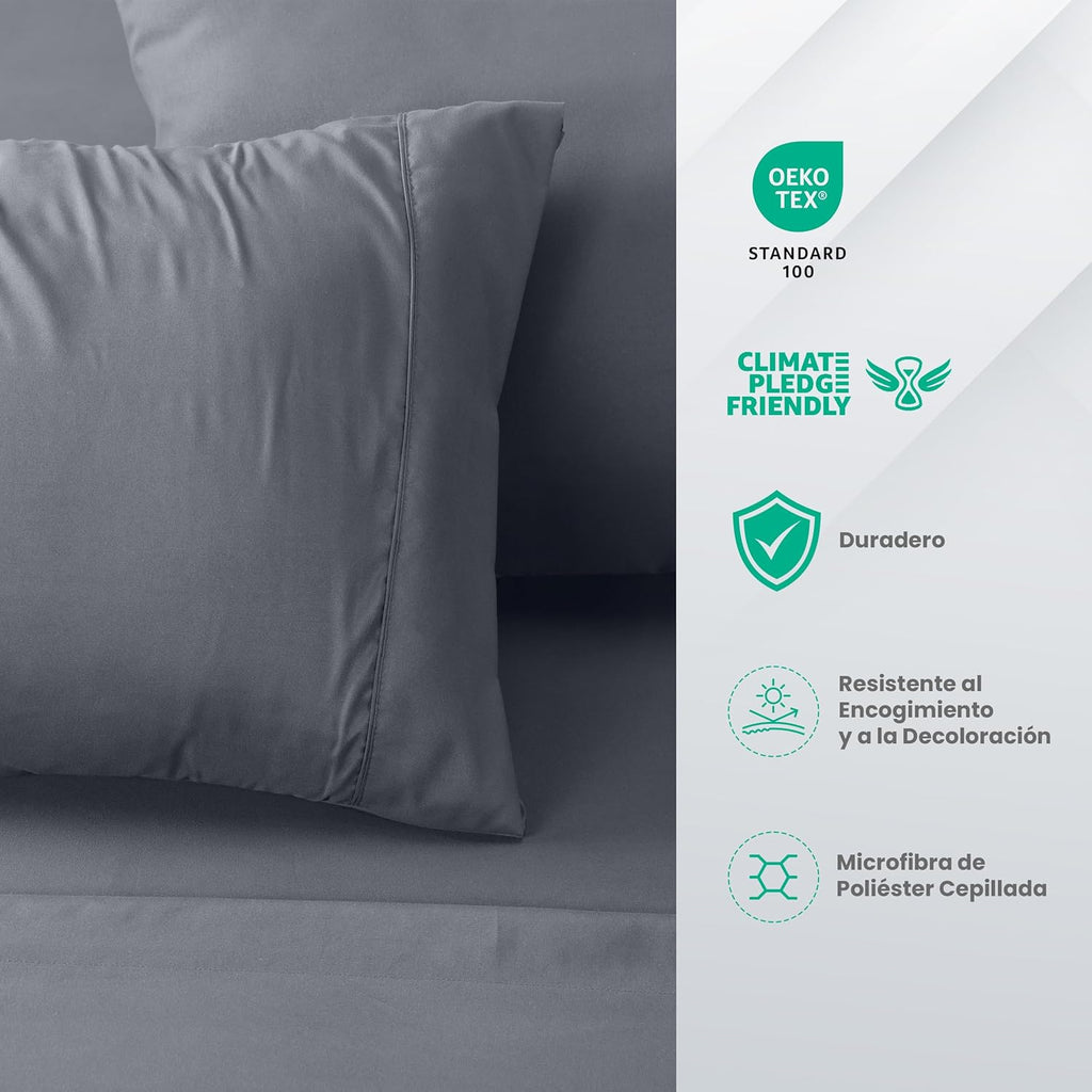 Utopia Bedding Juego De Sabanas 4 Piezas 150X200 - Poliéster Microfibra Cepillada - Oeko-Tex Certificado - Sábana Bajera, Sábana Plana Y 2 Fundas De Almohada 50X75 (Cama 150, Gris)