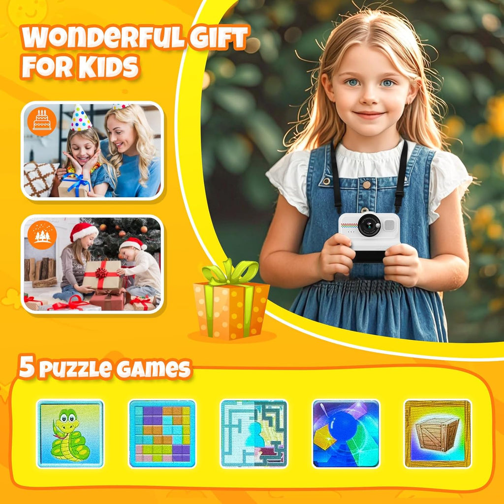 Camara Fotos Infantil Instantanea, HD/1080P Cámara Instantánea Para Niños Con Tarjeta De 32G Y Papel De Impresión, Camara Fotos Infantil Divertidos Regalos De Juguete Para Niños De 3 a 12 Años