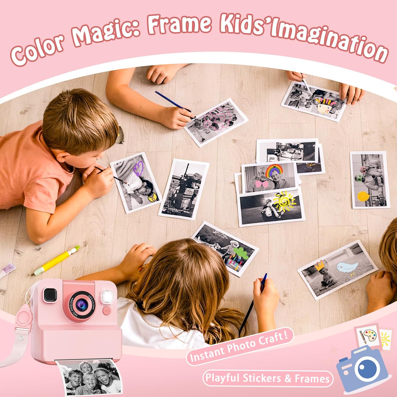 Camara De Fotos Instantaneas,2.4" 1080P HD Camara Fotos Infantil Instantaneas Juguetes Niños 3-12 Años Cámara Instantánea Niños De Foto & Video 1080P & Música&5 Juegos De Rompecabezas 32GB (White)