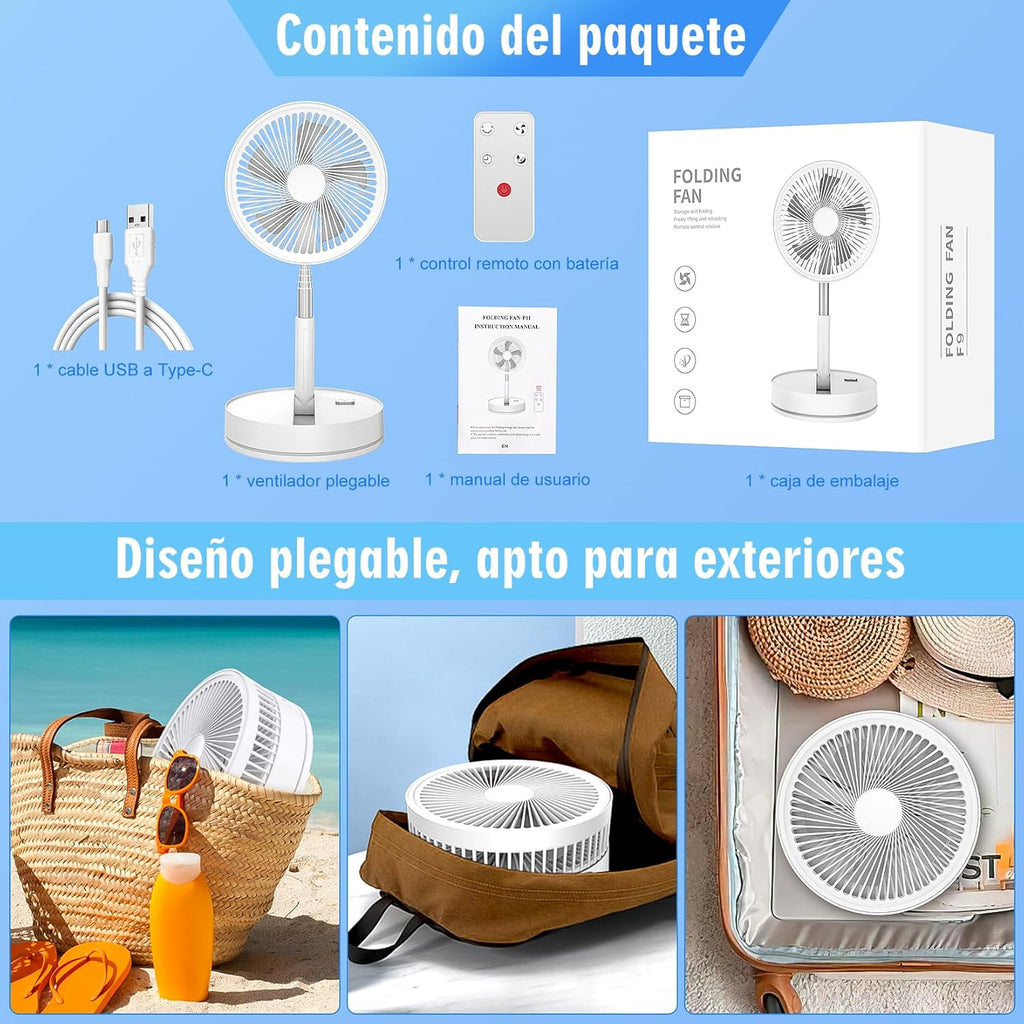 Ventilador De Pie Portátil Plegable Oscilante - 8.6" 8000Mah Bateria Recargable USB C Pequeño Mesa Ventiladores Con Control Remoto, Ventoinha Pedestal Silencioso Para Hogar Dormir Oficina Viaje