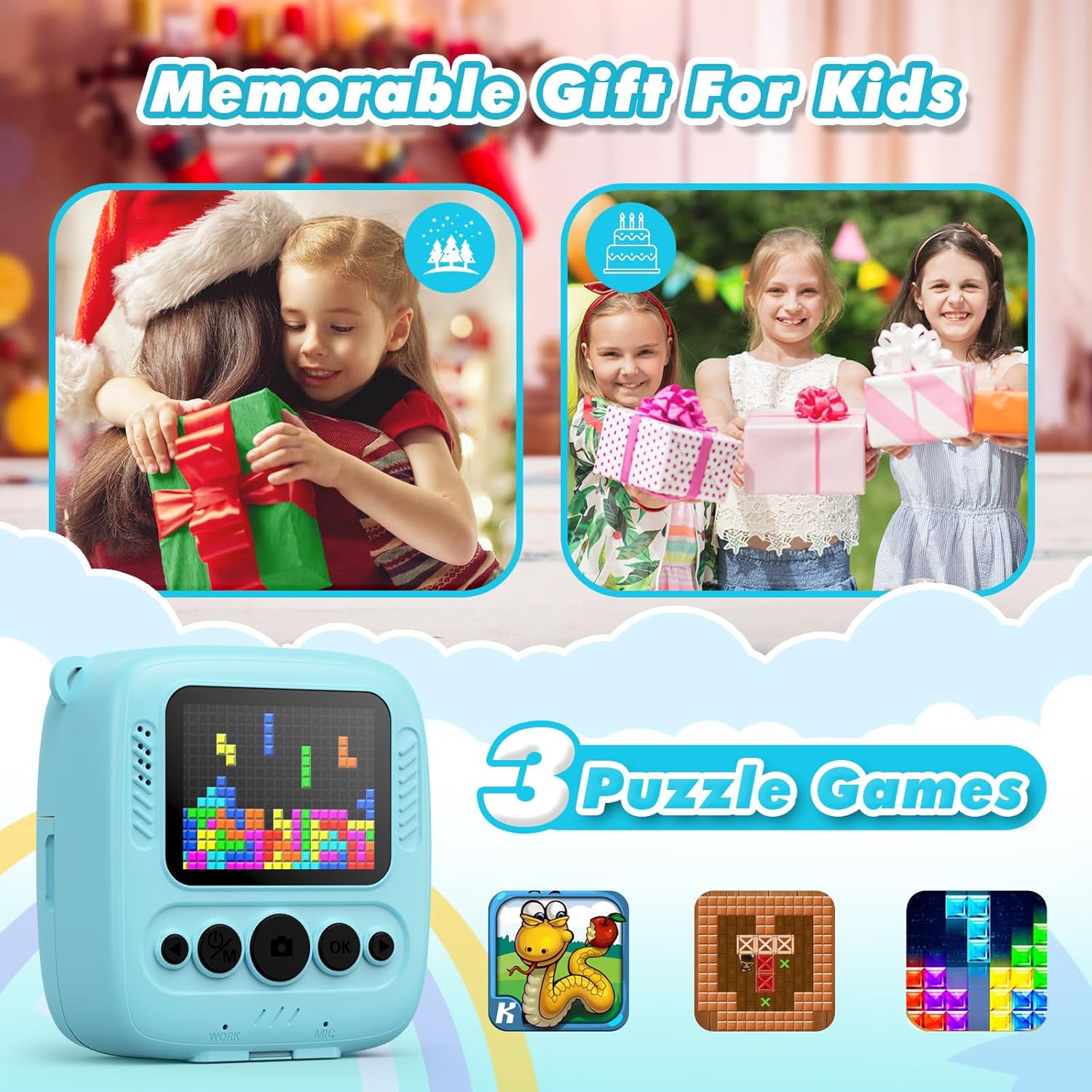 Camara Fotos Infantil Instantanea, 2,0 Pulgada 1080P Cámara De Fotos Instantánea Con Tarjeta De 32 GB Y Papel Fotográfico, Regalos Para Niños Y Niñas De 3 4 5 6 7 8 9 10 Años (Azul)