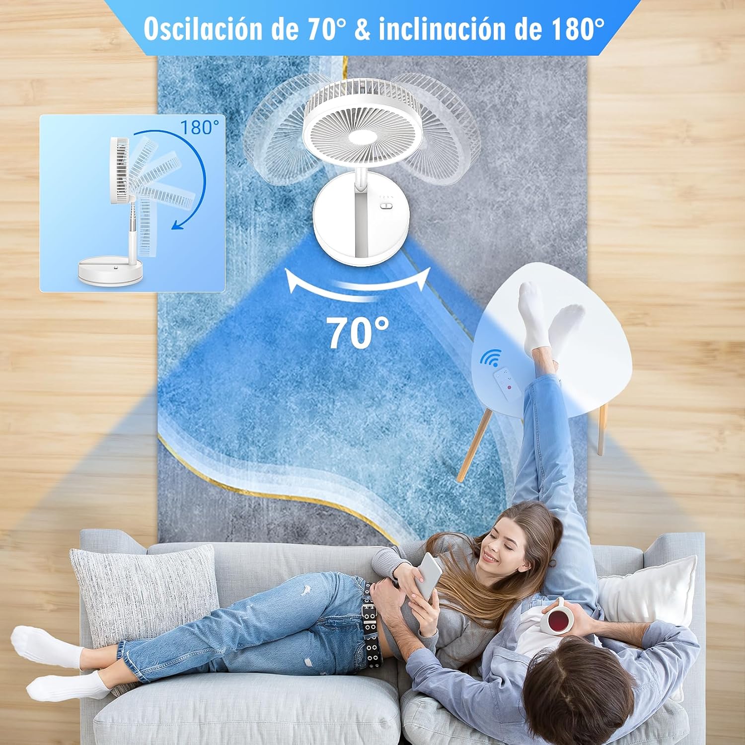 Ventilador De Pie Portátil Plegable Oscilante - 8.6" 8000Mah Bateria Recargable USB C Pequeño Mesa Ventiladores Con Control Remoto, Ventoinha Pedestal Silencioso Para Hogar Dormir Oficina Viaje
