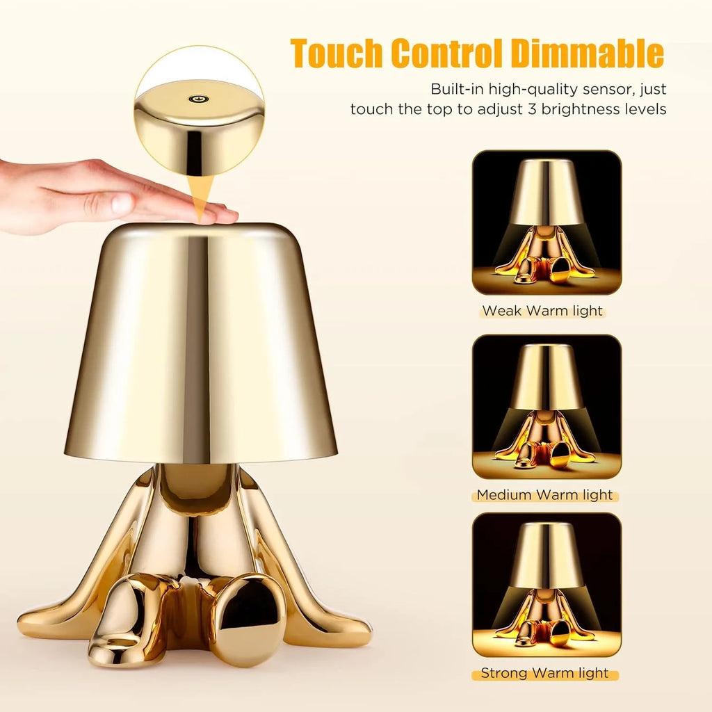 Illuminate Your Space with the Charming Bedside Touch Control Table Lamp - Golden Figurine LED Night Light with Three-Level Brightness