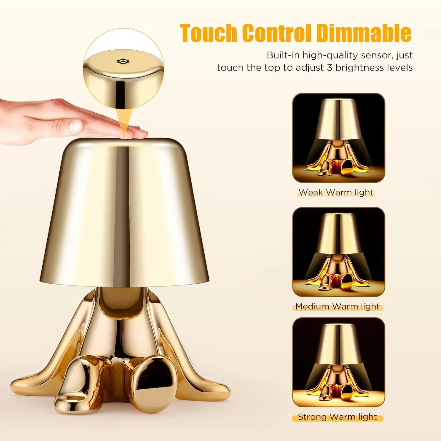 Illuminate Your Space with the Charming Bedside Touch Control Table Lamp - Golden Figurine LED Night Light with Three-Level Brightness