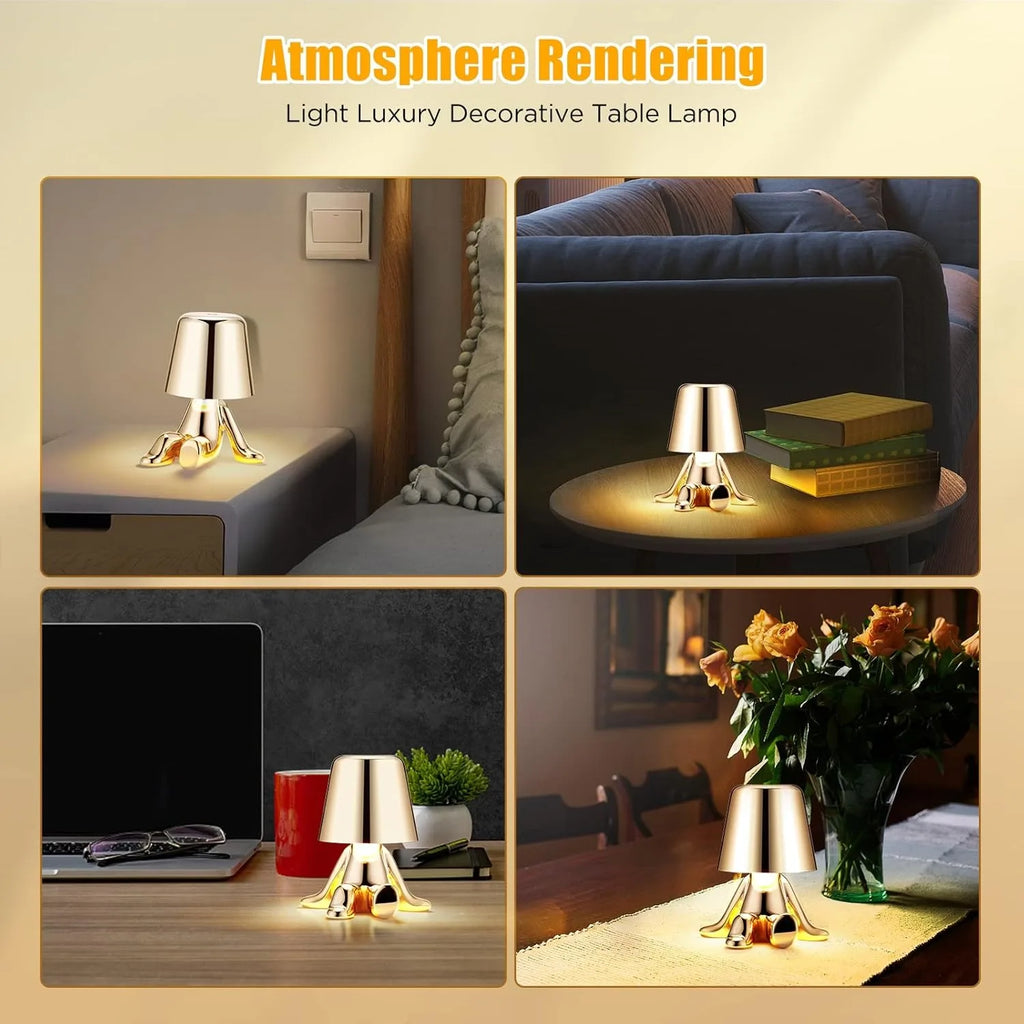 Illuminate Your Space with the Charming Bedside Touch Control Table Lamp - Golden Figurine LED Night Light with Three-Level Brightness