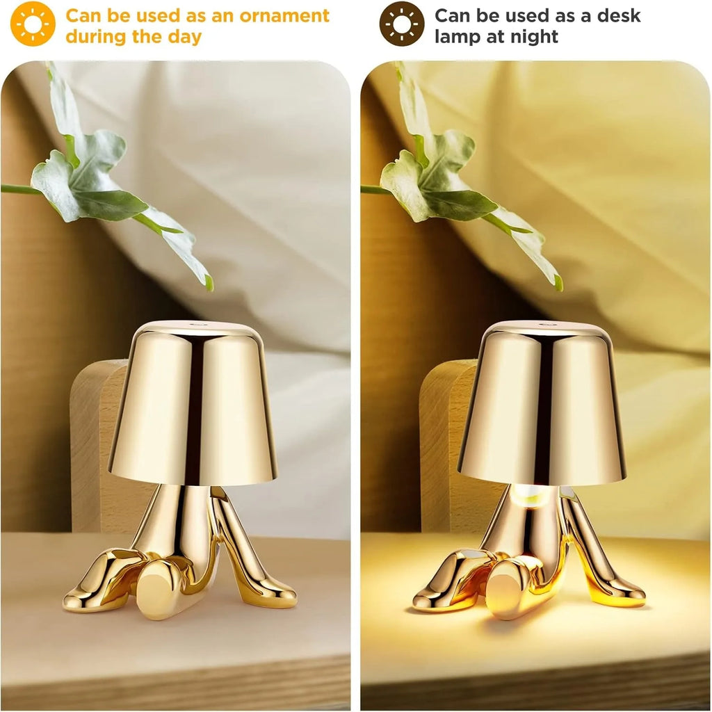 Illuminate Your Space with the Charming Bedside Touch Control Table Lamp - Golden Figurine LED Night Light with Three-Level Brightness