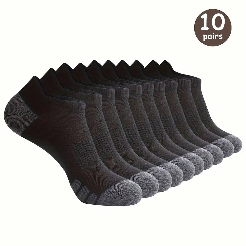 10 Pairs of Comfortable Breathable Socks Sweat Absorbing Odor Proof Low Cut Solid Color Socks Suitable for Outdoor Activities