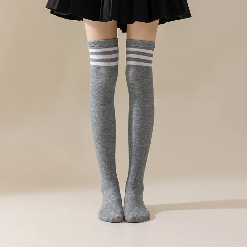 1/4Pairs Women over Knee Thigh High Socks Black White Striped Women Sexy Long Stockings Academic Style Solid Corlor Socks