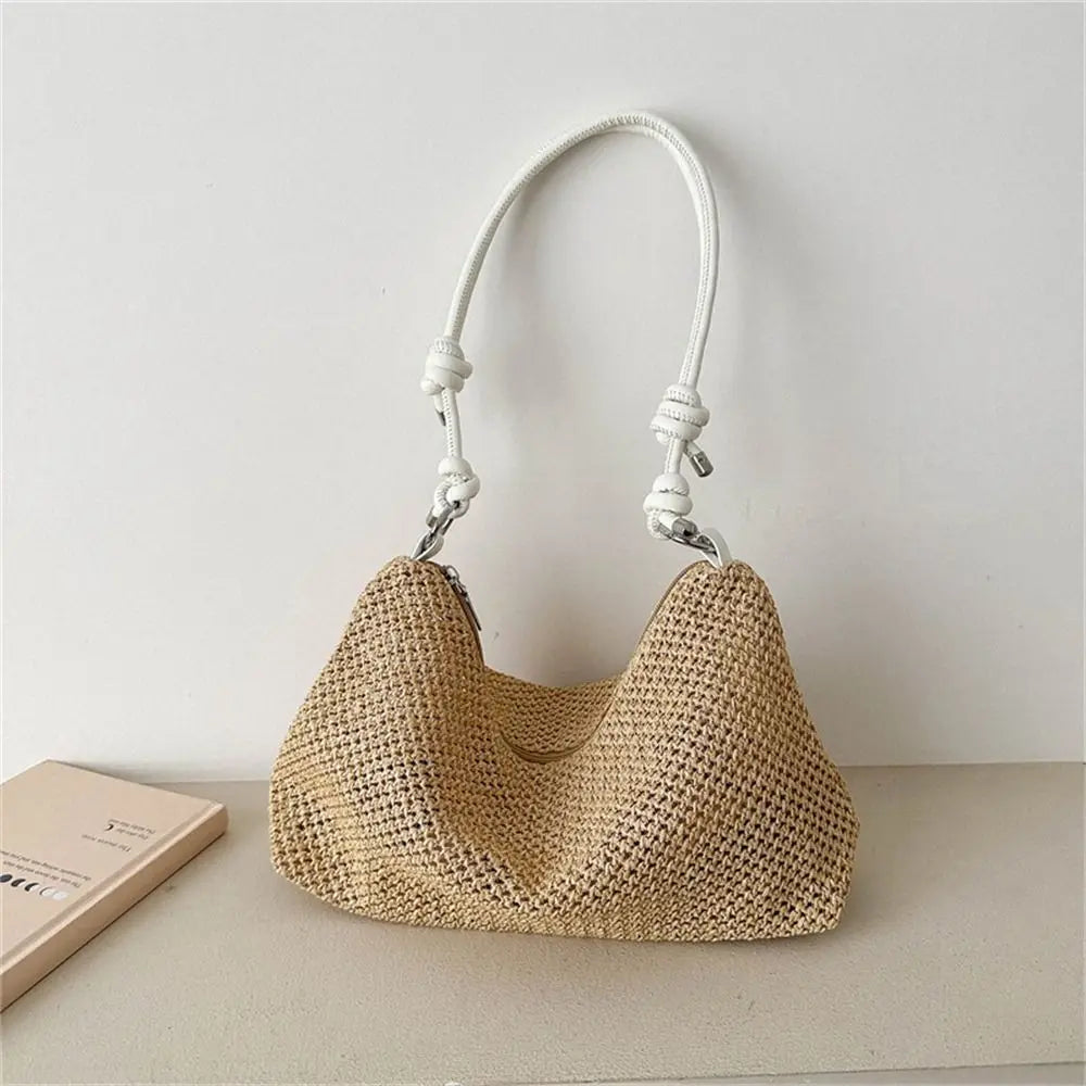 Bolso de Paja Tejido a la Moda, Bolso Tote de Gran Capacidad, Bolso de Mano Trenzado Hecho a Mano, para Playa de Verano